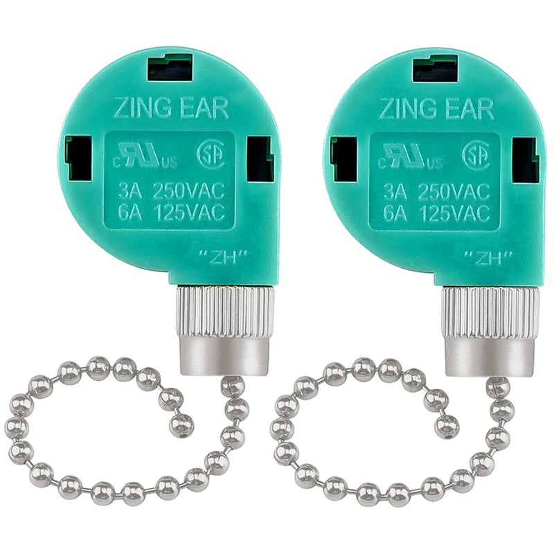 Dotlite 2Pack Ceiling Fan Pull Chain Switch 3 Speed 4 Wire UL Listed ZE-268S6 Fan Speed Control Replacement Accessories Compatible with Hunter Ceiling Fans Wall Lamps(Silver) - Image 1